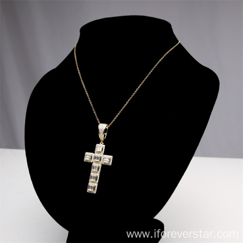 Hip hop cubic zirconia gold plated cross pendant